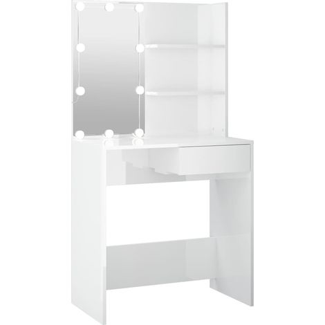 Coiffeuse avec LED Blanc brillant 74,5x40x141 cm