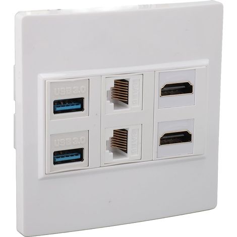 Boîte de Sortie Multimédia 6 Ports, HDMI 4K, Plaque de Prise Murale Multimédia Ethernet Coaxiale USB 3.0 RJ45, Coupleur RJ45 Cat6 5 Gbit/s, Panneau de Plaque Murale Combinée (1/5)