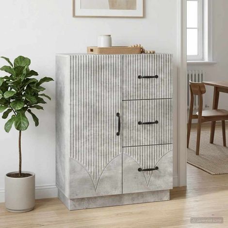 Buffet gris béton avec 3 tiroirs et porte, bois d’ingénierie, 66 x 34,5 x 87 cm - PANGIVO (1/5)