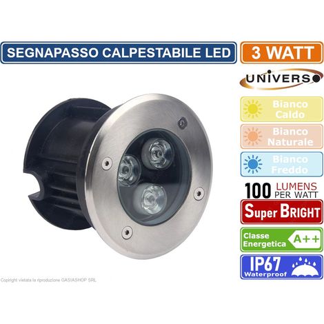 FARETTO SEGNAPASSO CALPESTABILE LED DA INTERRAMENTO 3 WATT SMD POWER LED IP67 - Colore Luce: Bianco Naturale (1/2)