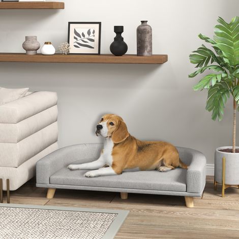 Canapé pour chien avec coussin, sofa pour animaux surélevé, gris, 98 x 67 x 25 cm HAVRYA (1/5)