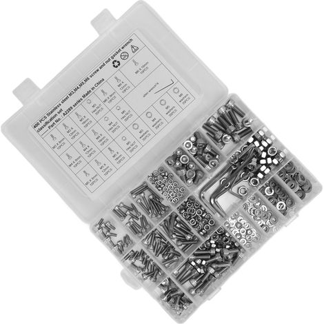 Ensemble de 400 vis et écrous à six pans creux M3, M4, M5 et M6 en acier inoxydable 304, assortiment universel pour voitures et camions (1/5)