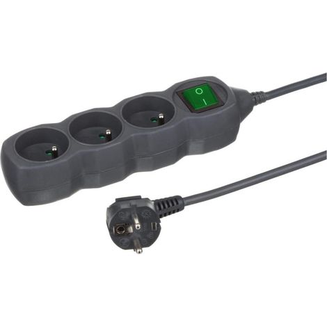 Cable alargador de 3 tomas, 1,5 m, grafito, con interruptor, 3x1,0 mm OWY 24345