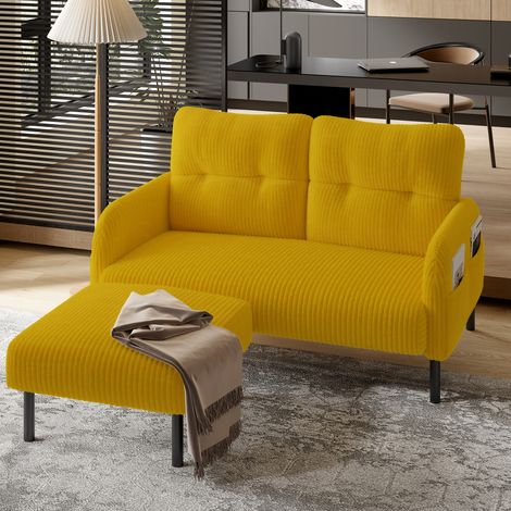 Canapé 2 places en velours côtelé avec rembourrage confort, dossier haut et poches latérales, pieds métalliques, douceur accueillante et soutien optimal, idéal pour bureau à domicile et espaces lounge (1/5)