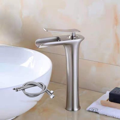 Bec de cascade à une poignée Robinet de lavabo à haute hauteur, fini Nickel brossé-G1/2 (1/5)