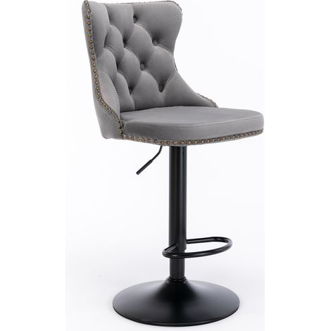 Tabourets de bar en velours avec dossier, hauteur réglable 63-84 cm, base noire 45 cm, lot de 2 (1/5)