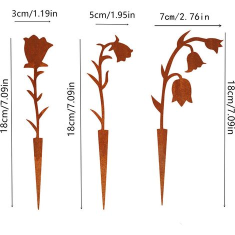 Set mit 3 dekorativen Maiglöckchen-Silhouetten aus rostigem Metall für den Frühling, Geburtstage, Ostern, Einweihungsfeiern, Muttertag