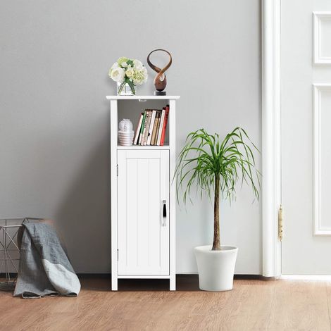 COSTWAY Badschrank weiss, Badezimmerschrank aus Holz, Badezimmeraufbewahrungsschrank mit verstellbarem Regal, Multifunktionsschrank ideal fuer Schlafzimmer, Kueche, Bad, Wohnzimmer, Flur (1/5)