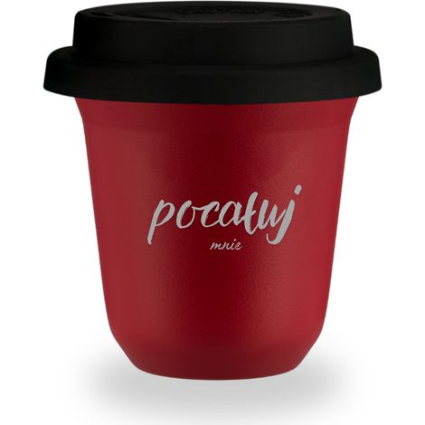 150 ml roter „Kiss Me“-Becher mit schwarzem Deckel