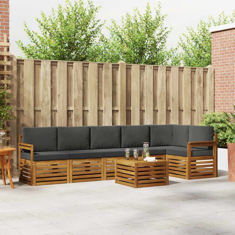 Ecksofa Set 7 pcs Natur und Anthrazit Massivholz Akazie