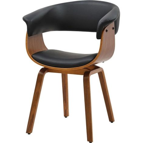 Sedia contemporanea NERA in pelle artificiale nera e struttura effetto legno scuro con braccioli (1/5)