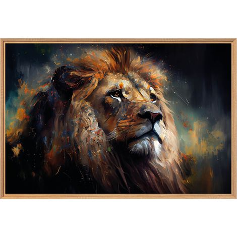 Tableau mural encadré lion 65x97 cm - Tableau Mural Décoratif - Image Encadrée Imprimée en HD - Impression 65x97 cm sur Fibres de Bois FSC - Finition Mate - Fabriqué en France (1/5)