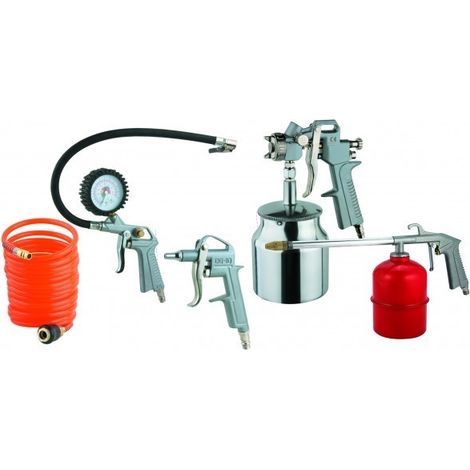 KIT DE 5 HERRAMIENTAS NEUMATICAS P/ PINTAR, PETROLEAR,  AIRE Y MANGUERA