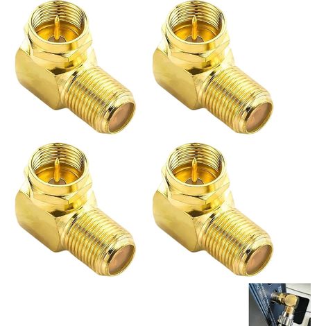 4 Pièces Adaptateur F Coudé 90 Degrés, Connecteur F Plaqués Or Mâle vers F Femelle, Raccord Coaxial Angle Droit pour Câble Satellite et Antenne, TV Murale, Récepteur Sat, LNB, Gestion Câbles (1/5)