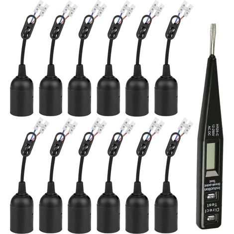 Douille de rechange E27-12 PCS Douille E27 Support d'ampoule + Tension VDE/testeur de Phase, 4A 250V Douille de lampe avec câble (max.60W),Base de Lumière Douille de Suspension, Douille de Chantier (1/4)
