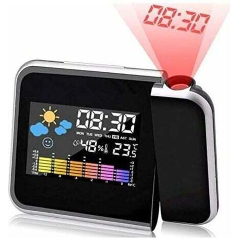 Alarm clock with projection, LED projection alarm clock, digital projection alarm clock, USB charging/LCD backlight/180° projection/Temperature display/Hygrometer/Date and time display