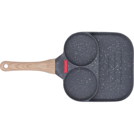 Poêle à œufs en silicone thermosensible et aluminium, idéale pour les crêpes, les omelettes et les hamburgers (3 trous), avec poignée ergonomique. (1/5)