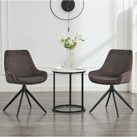 Lot de 2 chaises de salle à manger pivotantes en tissu marron foncé avec accoudoirs, dimensions 77 × 46 × 53 cm, pieds métalliques noirs, style moderne (1/2)