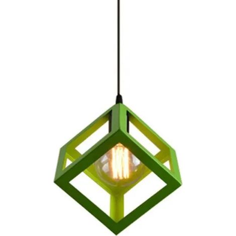 U-DO LOT DE 2 Suspension Filaire Ajustable design Moderne 1628cm Lustre Plafonnier Cage forme Carré en Métal Vert pour Café (1/2)