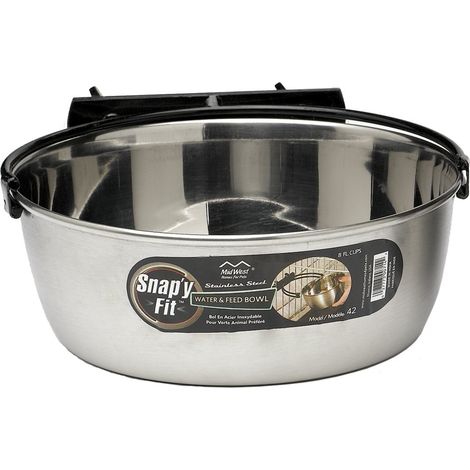 Modèle 42 Gamelle en Acier Inoxydable Snap'y Fit, se Fixe sur Les caisses en Grillage pour Chiens et Autres Cages 2 L pour Chiens et Chats, Argent (1/5)