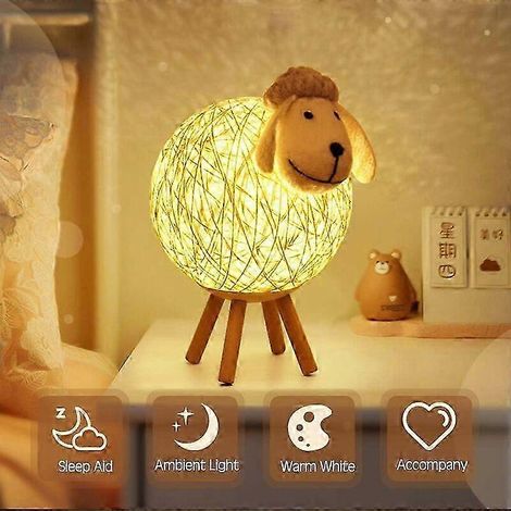 Veilleuse LED projecteur 25-26 pouces pour enfants, cadeau pour chambre de bébé ou salon, motif mouton en rotin, lampe de chevet LED pour chambre à coucher (1/2)