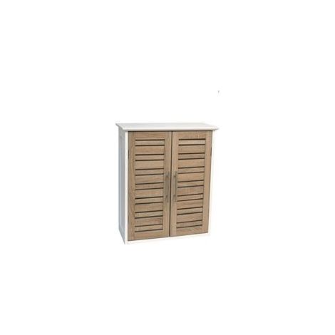 Madeinnature – Meuble bas de salle de bain Stockholm – Bois MDF blanc et chêne vieilli – Dimensions 60x30x70cm – Montage facile avec visserie fournie (1/3)
