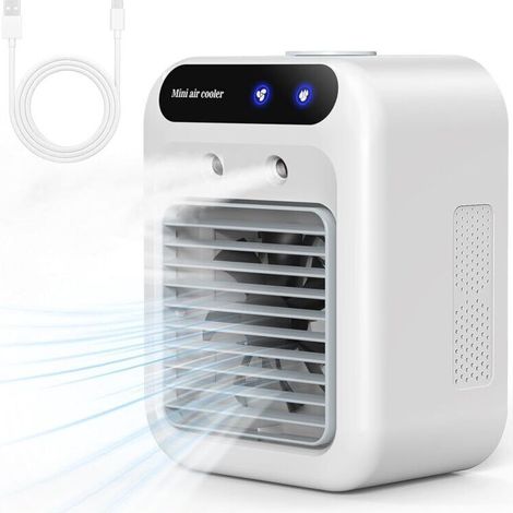 Climatiseur Portable, Climatiseur Mobile Silencieux, Refroidisseur d'air de 500 ml, Rafraichisseur d'air, 2 Vitesses, 2 Modes de Brumisation, Mini Climatiseur Adapté à la Coucher, Bureau