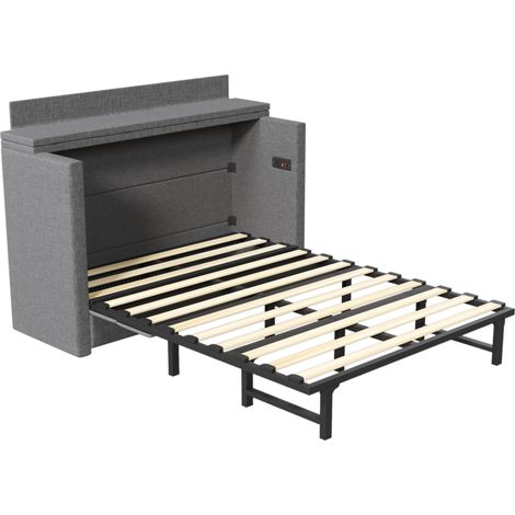 Klappbett 140 x 200 mit Schublade, USB/Typ-C, grauem Leinen, ohne Matratze (1/5)