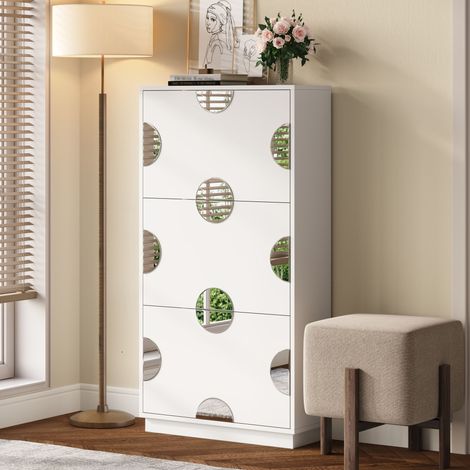 Meuble à chaussures blanc moderne et unique, 3 vantaux, miroir rond, grand rangement, idéal entrée/couloir (1/5)