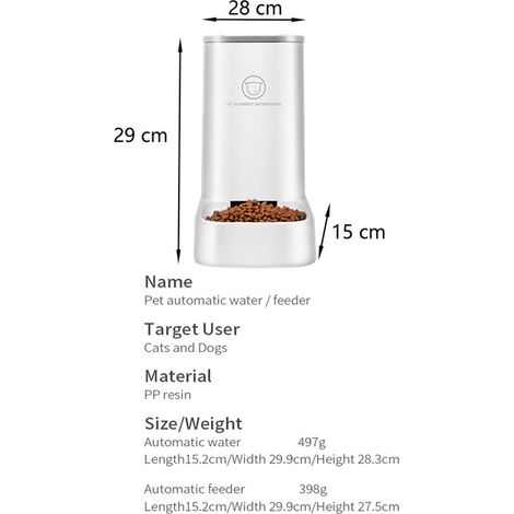 Distributeur automatique de nourriture pour animaux et abreuvoir par gravité pour chats et chiens (1/5)