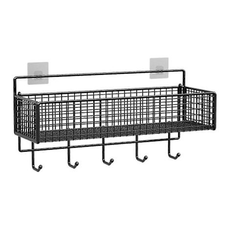Panier mural en métal pour rangement divers, panier à épices, panier de douche, panier pour articles de toilette, panier pour ustensiles de cuisine, panier divers, noir (1/5)