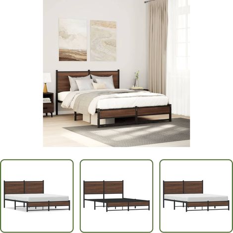 vidaXL Lit d'appoint - Cadre de lit en métal sans matelas chêne marron 140x190 cm (1/5)