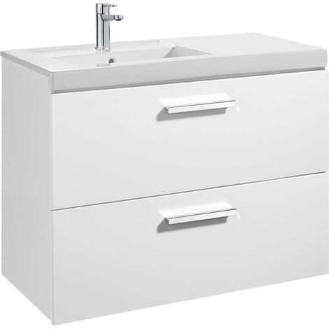 Unik mueble con dos cajones + lavabo PRISMA - ROCA Color: Blanco brillo - Medidas: 900x460x694 mm - Posición del lavabo: Izquierda (1/2)