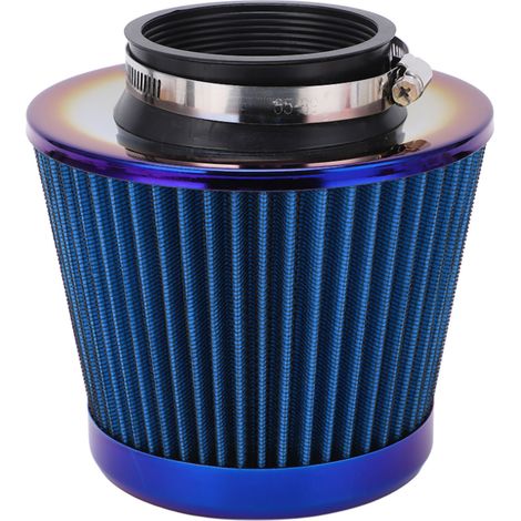 Filtre à air admission conique universel 76mm haute performance, lavable et réutilisable, bleu, accessoire auto pour turbo, remplacement pièce moteur. (1/5)