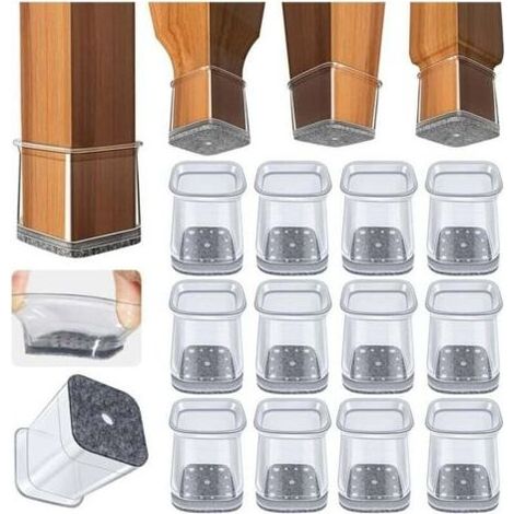 32pcs Protection Pied de Chaise Carré, protege pied de chaise silicone,Petit patin chaises en Transparent pour Sols en Bois Dur et Carrelage,Tampon chaise avec Patins en Feutre,S(Fit : 20-25 mm) (1/4)
