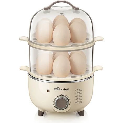 Cuiseur à œufs électrique double couche 360 W (marron clair), appareil à petit-déjeuner, automatique et multifonctionnel avec minuterie (1/5)