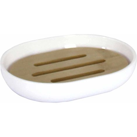 Douceur d'Intérieur Portasapone, poliestere e bambù, bianco, 12,2 x 9,3 x 2,5 cm