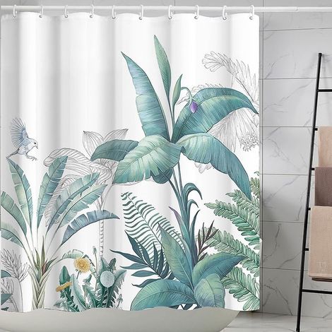 Tenda da doccia impermeabile 180 x 180 cm con 12 ganci, antimuffa e con stampa floreale per la decorazione del bagno.