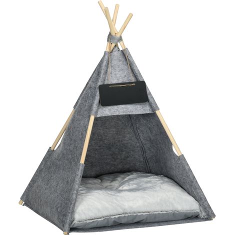 Haustierzelt Katzenhaus Hundezelt Katzenbett Katzenzelt mit weichem Kissen Plüsch Filz maschinenwaschbar Grau 58 x 58 x 80 cm
