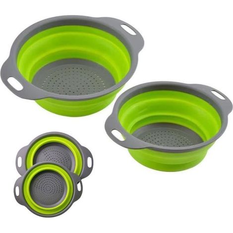 Ensemble de passoire pliable en silicone,vert (paquet de 2) (1/4)