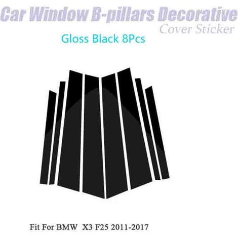 (Noir x3 F25) Lot de 6 autocollants décoratifs noirs en fibre de carbone pour montants de vitres B, compatibles avec les modèles E60, E90, F30, F10, F20, F07, E70, E84, E46 et X1. Accessoires auto. (1/5)