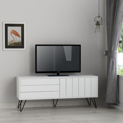 Decortie Picadilly Modern TV Stand Multimedia Centre TV Unit With Storage Cabinet 139cm - White (1/5)