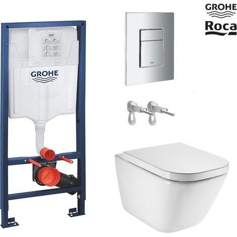 Bastidor empotrado GROHE pack cisterna y pulsador cromo brillo con inodoro suspendido ROCA The Gap Rimless (1/5)