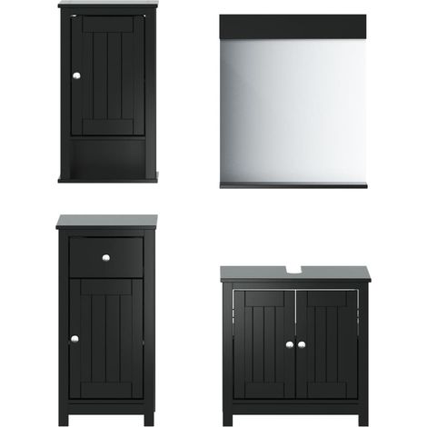 Juego de muebles de baño BERG 4 pzas madera maciza pino negro vidaXL (1/5)