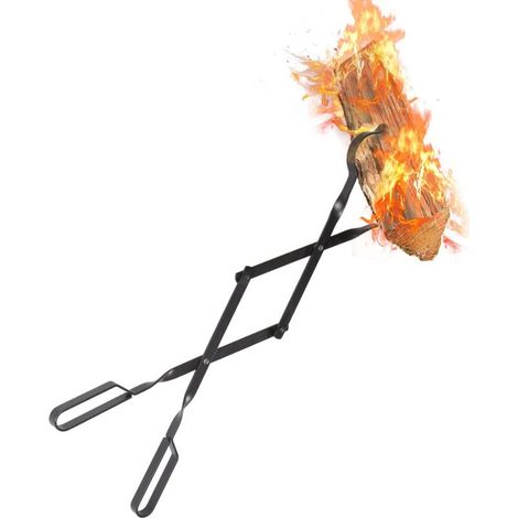 Pince à bûches de 64 cm de long, accessoire pour cheminée intérieure, barbecue extérieur, feu de camp et grillades de camping