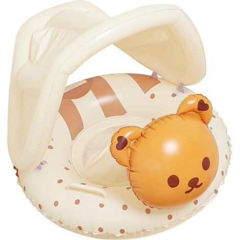 Flotteur de Natation pour Tout-Petits – Flotteur de Piscine en PVC épais avec auvent, Pare-Soleil Amovible avec Deux poignées pour 2 à 4 Ans, Jaune, flotteurs pour bébé avec auvent (1/5)