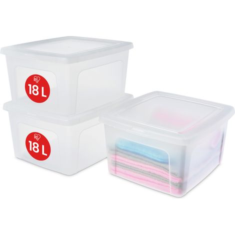 Iris Ohyama, Mehrzweck-Aufbewahrungsbox, 18L, 3er-Set, transparent, MCB-18