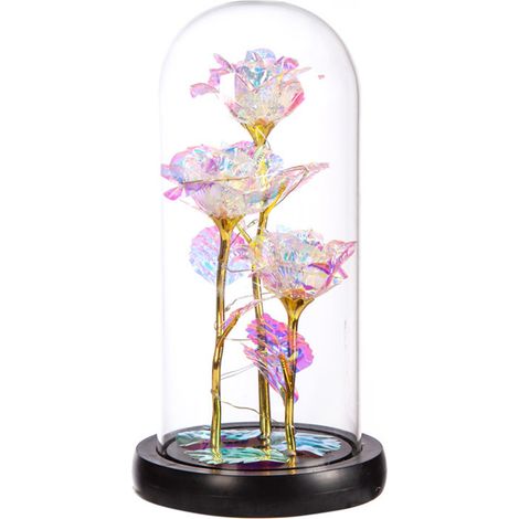 Lampe Décorative LED Couleur Sur Fond Noir Avec Fleurs Foie Or Et Verre, Cadeau Noël Saint-Valentin Anniversaire (Piles AAA Non Incluses)-KZQ (1/2)