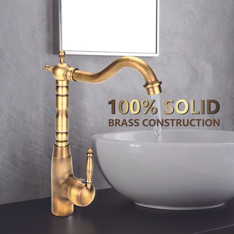 Robinet d'évier de cuisine en laiton massif Style rétro Antique lavabo salle bains chaud et Mitigeur pour tuyaux froids (1/5)
