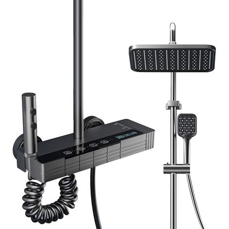 Sistema de ducha, control de temperatura ajustable, diseño moderno, iluminación ambiental. (1/2)